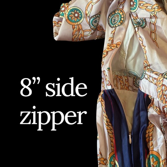 Dalia MacPhee Multicolor Pleated Floral & Chain Print Dress Fully Lined Small - Picture 8 of 10